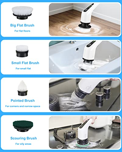 Electric Spin Scrubber, Bathroom Shower Cleaning Brush with Long Handle - color: White