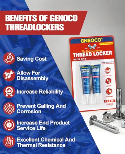2 Pack Thread Lock Blue 6mlx2, Threadlocker Medium Strength, Thread Locker for Nuts, Bolts, Fasteners and Metals, Anaerobic Curing Screw Glue to Prevent Loosening (Blue (Removable) 6ml*2) - style: Blue (Removable) 6ml*2