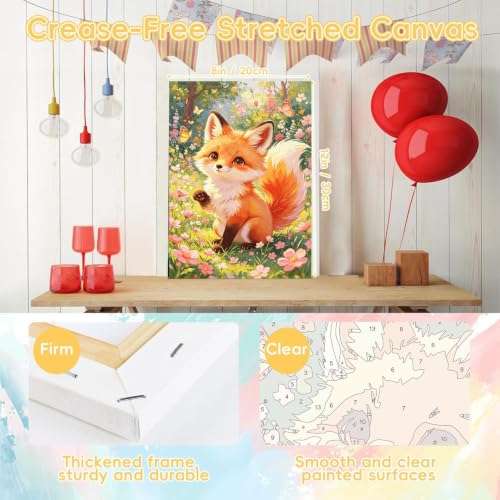 HITO Fox Paint by Numbers Kit for Kids with Frame Easel 8x12 inch - color: Spring Meadow Fox