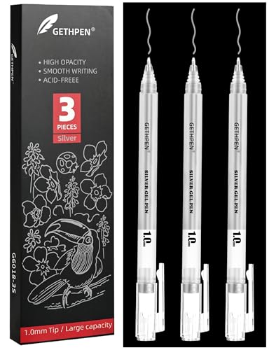 GETHPEN Silver Gel Pens, 1.0mm Extra Fine Opaque Archival Ink Pens, 3 Pack - size: 1 Count (Pack of 3), style: 3 Pack Silver