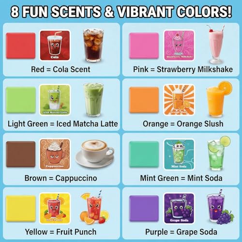 Scented Kneaded Erasers, 40 Pack Kneadable Erasers with Plastic Cases, 8 Colors 8 Scents, Moldable Eraser Putty for Drawing Sketching Drafting Writing (Drink-Themed)