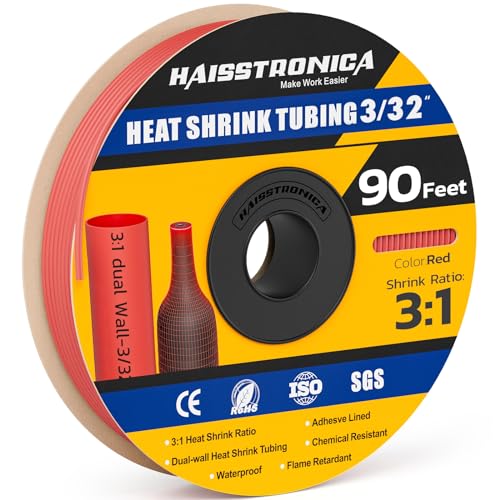 haisstronica 90Ft 3:1 Heat Shrink Tubing Roll 3/32" Red - color: Red, size: 3/32inch