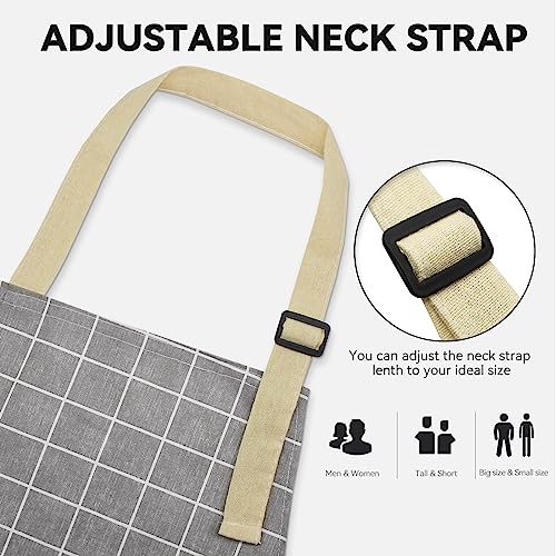 2 Pieces Aprons for Women with Pockets, Cotton Linen Waterproof Kitchen Cooking Aprons, Chef Apronfor Men Women with Adjustable Neck Strap and Long Ties(Grey/Blue) - color: Grey/Blue