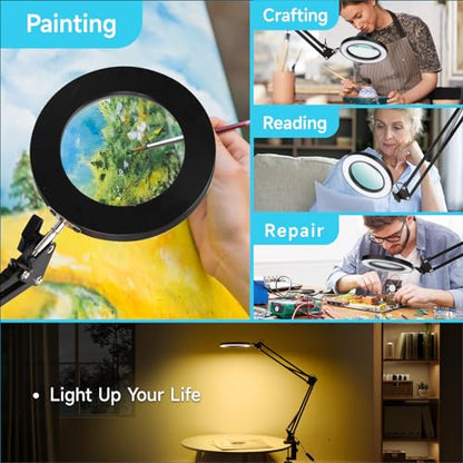 LED Magnifying Desk Lamp with Stand and Clamp for Repair, Crafts, Reading - size: 25Inch Clamp