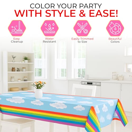 Iconikal 3-Pack Rainbow Plastic Tablecloth 108 x 54 ES Disposable Birthday