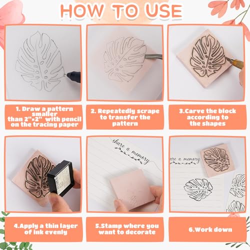 Frienda 48 Pcs 2" x 2" Rubber Carving Block Printmaking Stamp, Pink - color: Pink