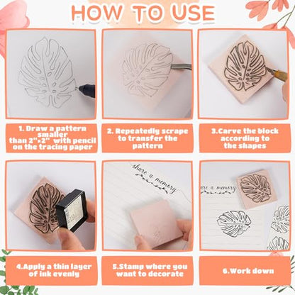 Frienda 48 Pcs 2" x 2" Rubber Carving Block Printmaking Stamp, Pink - color: Pink