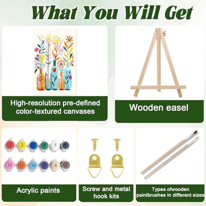 ICYANART 4 Paint by Numbers Kit for Adults Flowers, with Frame and Easel - color: Flower 01