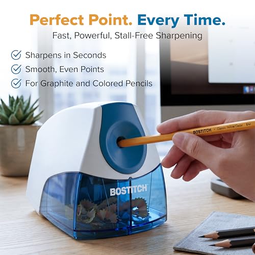 Bostitch Electric Pencil Sharpener for Classroom and Desk, Stall Free, Blue - color: Blue (Pack of 1)