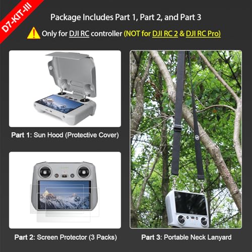 Arzroic RC Protective Sun Hood Cover with Screen Protector & Neck Lanyard for DJI Mini 3 / Mini 3 Pro/RC Controller Accessories - style: Sun Hood + Screen Protector + Lanyard