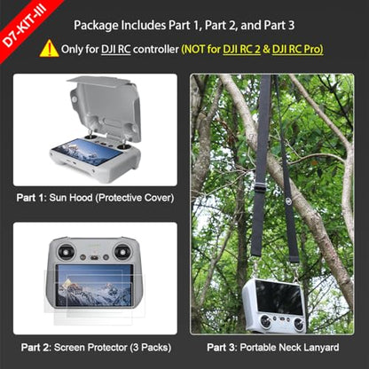 Arzroic RC Protective Sun Hood Cover with Screen Protector & Neck Lanyard for DJI Mini 3 / Mini 3 Pro/RC Controller Accessories - style: Sun Hood + Screen Protector + Lanyard