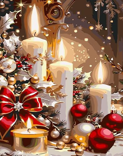 Meothan Paint by Numbers Kit for Adults Beginner 16x20 inch (Without Frame) - color: 1 Pack Christmas Candles, size: 15.7 x 19.7 in