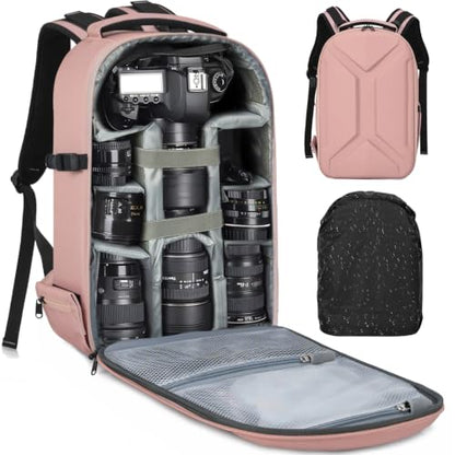TORIBIO Large Hardshell Camera Backpack DSLR/SLR/Mirrorless Photography Bag - color: Pink