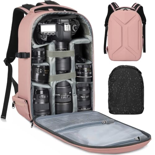 TORIBIO Large Hardshell Camera Backpack DSLR/SLR/Mirrorless Photography Bag - color: Pink