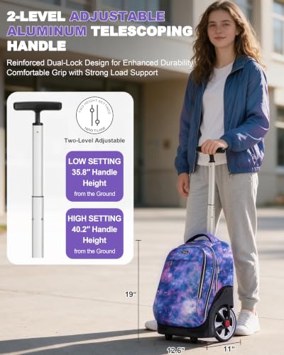 NEW TILAMI 19 Inch Rolling Backpack for School Stair-Climbing Big Wheel - color: Purple Star Violet