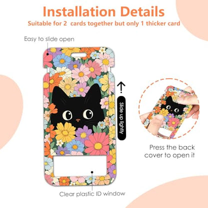 Black Cat Flower Lanyards for Badges, Cute ID Badge Holder - color: Cat Flower