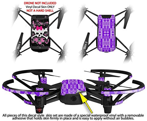 Skin Decal Wrap 2 Pack Compatible with DJI Ryze Tello Pink Bow Skull Drone NOT Included