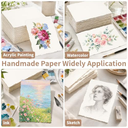 200 Sheets White Watercolor Paper 4x6 Inch Cotton Handmade Deckled Edge - color: White, size: 4x6in