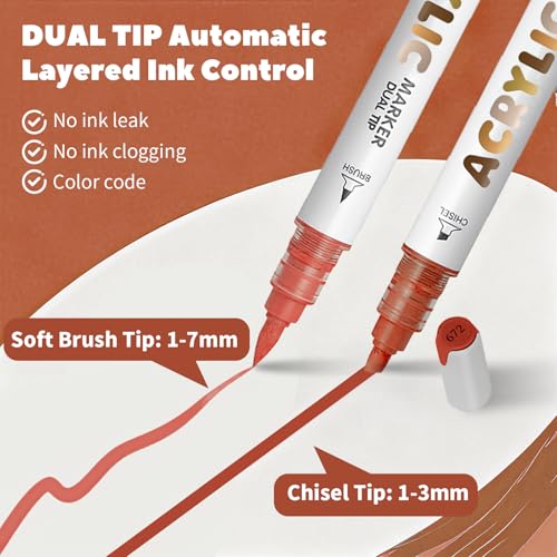 Reddish Brown Acrylic Paint Pens, Water Based 12 Colors Dual Tip - color: Reddish Brown Series