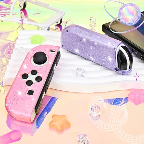 DLseego Glitter Protective Case for Switch Joy Con Controllers, Handheld Soft Silicone TPU Protective Cover Replacement Shell Case Suitable for Switch & Switch OLED Model Joy Cons - Pink Purple - color: Pink Purple