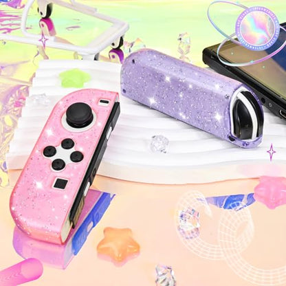 DLseego Glitter Protective Case for Switch Joy Con Controllers, Handheld Soft Silicone TPU Protective Cover Replacement Shell Case Suitable for Switch & Switch OLED Model Joy Cons - Pink Purple - color: Pink Purple