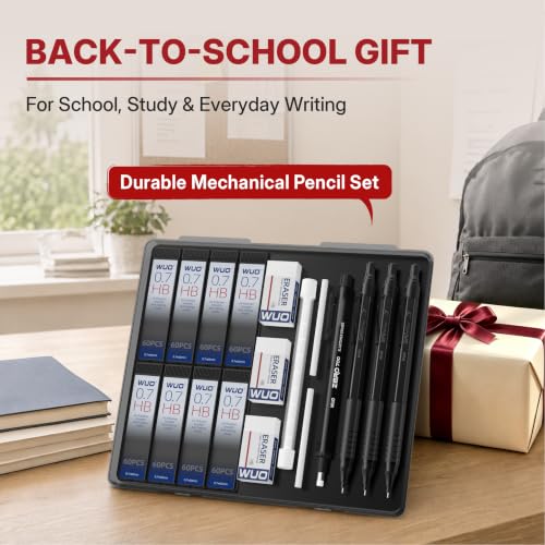 WUO 0.7mm Mechanical Pencil Set, 3 Pack Black Metal Drafting Pencils - color: Black, size: 0.7