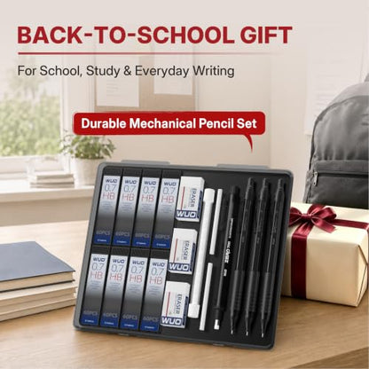 WUO 0.7mm Mechanical Pencil Set, 3 Pack Black Metal Drafting Pencils - color: Black, size: 0.7