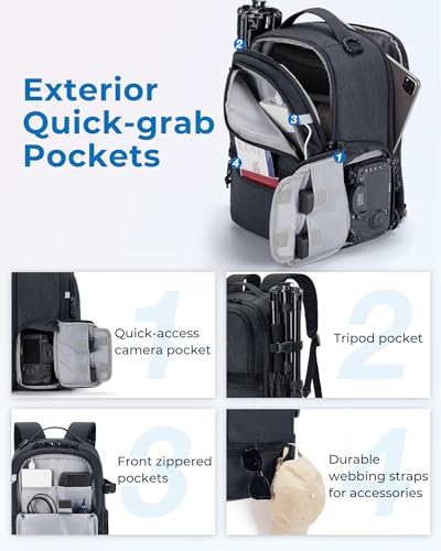 BAGSMART 2 in 1 Small Camera Backpack for DSLR, Fits 12.9" iPad, Black - color: Black