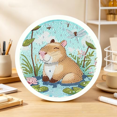 bleihum Capybara Diamond Art Kits for Kids with Round Frame 8X8 inch - color: CC1163-US