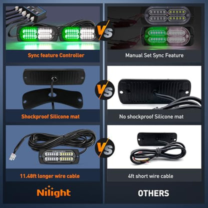 Nilight 4PCS LED Strobe Lights 12V 24V Sync Feature Green White - color: Green White w/Controller