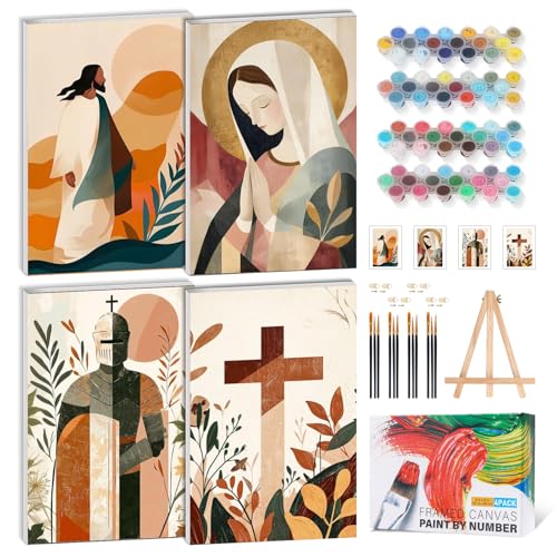 4 Pack Framed Paint by Numbers Kit for Adults, Christian, 8 x 12 Inch - color: TRTDOP4F202