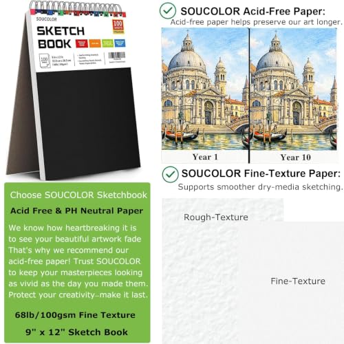 Soucolor Sketch Book 9" x 12", 100 Sheets Kids Art Sketchbook Drawing Pad - color: Black, size: 9" x 12" (Pack of 1)