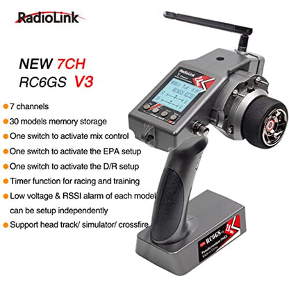 DTXMX RC6GS V3 7CH RC Transmitter & R7FG Receiver for Cars, Boats Radiolink