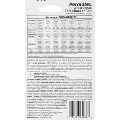 Permatex 24206 Medium Strength Threadlocker Blue, 2.5 ml, Automotive Threadlocker For Preventing Bolts From Loosening And Corrosion, Removable With Hand Tools - size: 2.5 ml, style: Liquid - Medium Strength