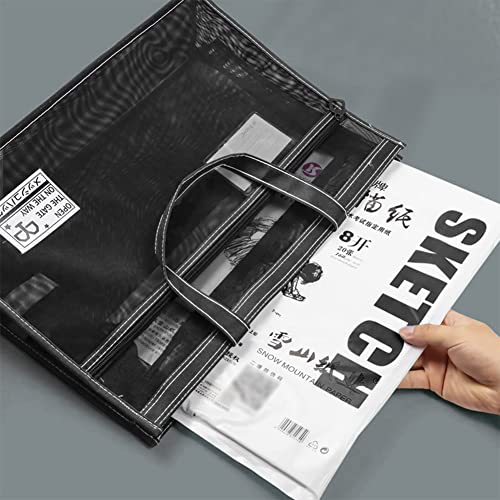 XGOPTS A3 Mesh Art Portfolio Bag with Handle and Zipper Holder for Artwork - color: black
