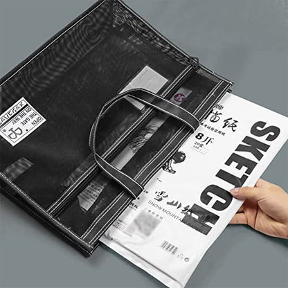 XGOPTS A3 Mesh Art Portfolio Bag with Handle and Zipper Holder for Artwork - color: black