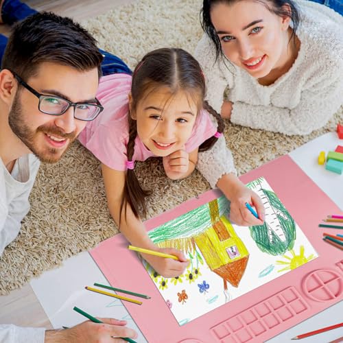 DIYDEC Silicone Craft Mat with Detachable Cup 20X16 Inch Large Silicone Painting Mat for Kids Art Supplies with 10 Painting Brushes Drawing Sheets for Adult DIY Accessories (Pink) - color: Pink