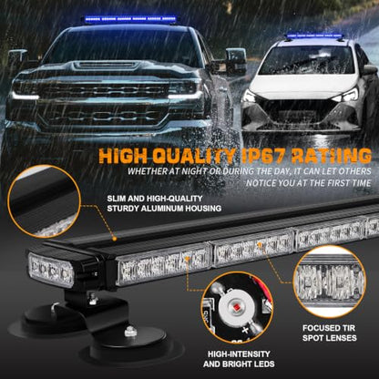 XRIDONSEN 28.4" 80 LED Blue Roof Emergency Lights Top Strobe Light Bar - color: Blue