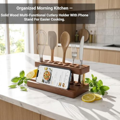 Pen Holder for Desk, Pencil Organizer, Fountain Pen Display Stand - color: Double-row - Walnut
