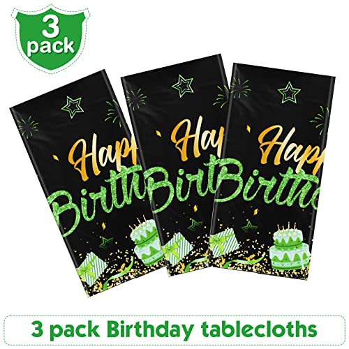 Breling 3 Pack Happy Birthday Tablecloths Decoration, Black Green - color: Black Green