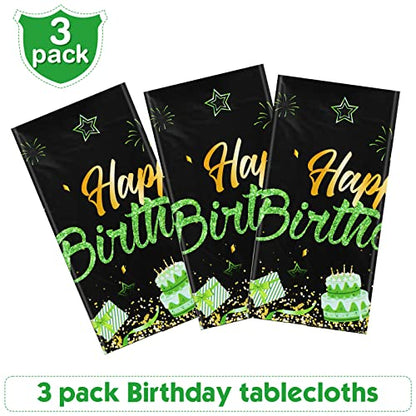 Breling 3 Pack Happy Birthday Tablecloths Decoration, Black Green - color: Black Green