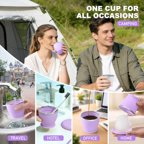 Collapsible Travel Cup, Foldable Water Cup with Lid, for Travel - color: Lilac