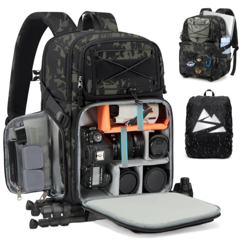 RAINSMORE Camera Backpack, DSLR/SLR/Mirrorless Tactical Camera Bag Cases - color: Camouflage Green