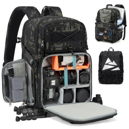 RAINSMORE Camera Backpack, DSLR/SLR/Mirrorless Tactical Camera Bag Cases - color: Camouflage Green