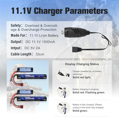 Airsoft Battery 3300mAh High Capacity 11.1V Nunchuck RC Battery with Dean-Style T Plug & Mini Tamiya Cable 3S Butterfly Stick Airsoft Li-Ion Fit for aeG AK47 M4 MP5 and Most Airsoft Gun Rifle