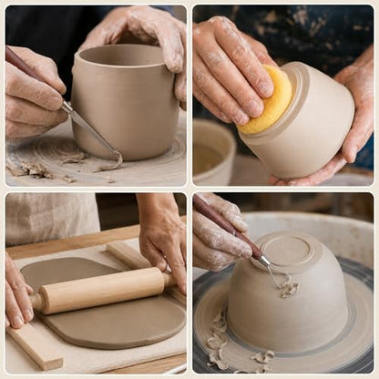 34Pcs Clay Sculpting Tools Include Clay Pottery Carving Tool Wood Rolling Pin Portable Wedging Board Linen Tablecloth 5 Size Teaching Rolling Mud Stick Guide for Crafts Arts Ceramics Pottery Tools