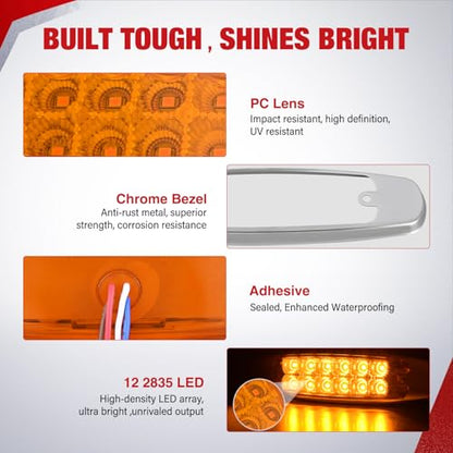 Nilight 6.3" Amber Rectangle Side Marker Light with High Low Strobe - color: Amber 6.3" 10Pcs
