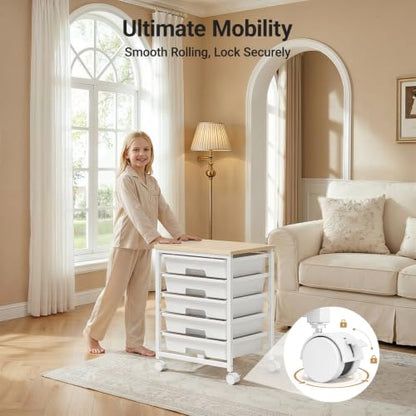 Pipishell Rolling Cart with 5 Drawers, Craft Storage Cart, Class White - color: Classic White, size: 5-Drawers