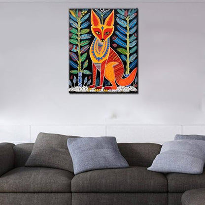 Gond Animal Fox Oil Painting Paint by Number Kits 16 x 20 inch Canvas Gond Painting Style Fox Art DIY Oil Painting for Kids Students Adults Beginner with Brushes Acrylic Pigment(without Frame) - color: Gond Animal 03, size: 16''x20''(Frameless)