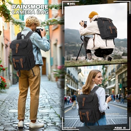 RAINSMORE Camera Backpack, DSLR SLR Mirrorless Camera Bag for Photographer - color: Black